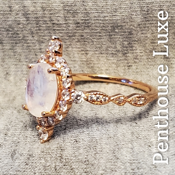 REAL Moonstone Radiant Oval Cut Halo Ring - Picture 6 of 9